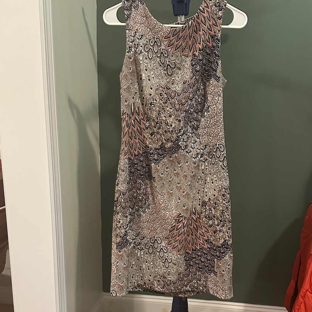 Connected Apparel Gold Sequin Asymmetrical Sheath Dress